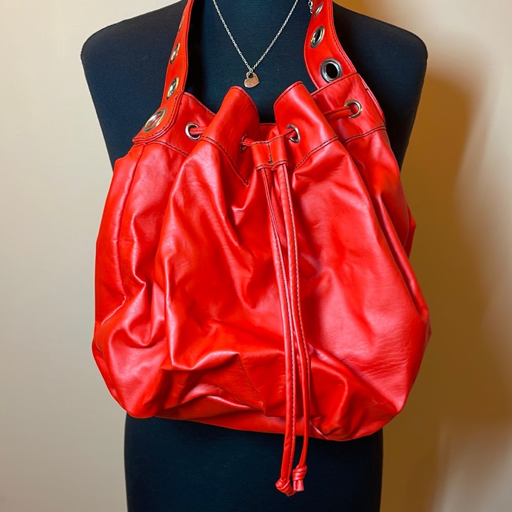 NEVER used Red Vinyl bucket handbag